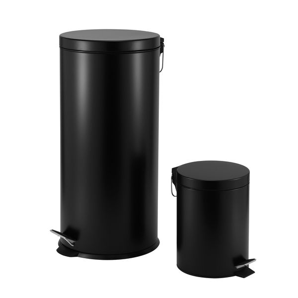 Casa Roma 5Litre + 30Litre Steel Pedal Bin Combo Set - Black Matte