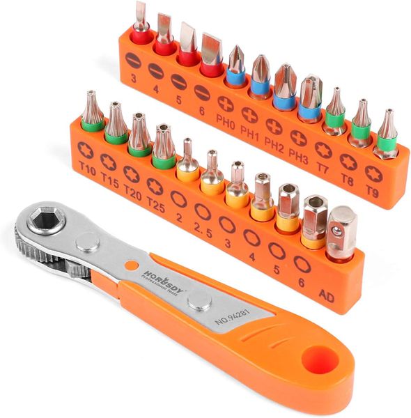 Horusdy 23-Piece 1/4 Mini Ratchet Ratchet Wrench and Bit Set
