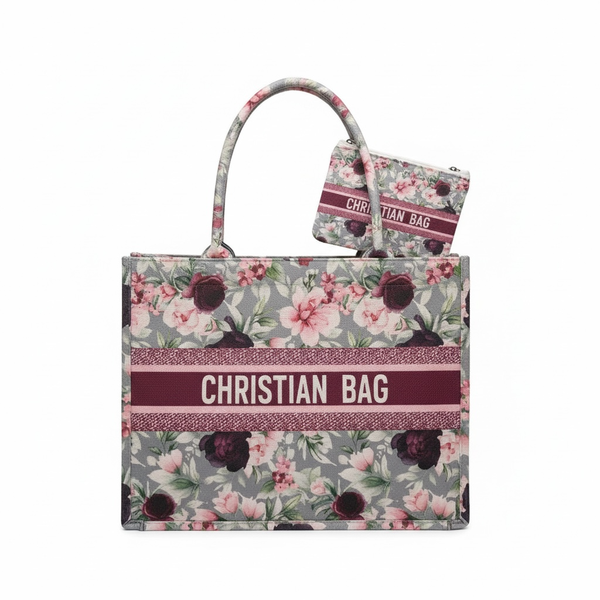 Chic Floral Canvas Shopper Tote Bag with Matching Pouch - Everyday Carry