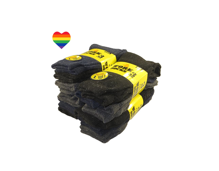 Heavy Duty Socks With a Rainbow Heart Sticker-12 Pack