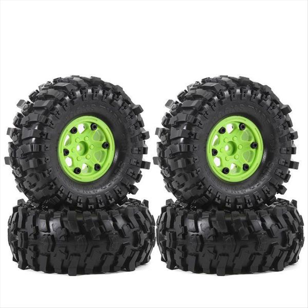 4 Pcs Rubber Wheel Tires for 1/10 Rc Car Green