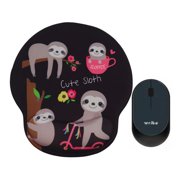 Ergonomic Sloth Family Mouse Pad and Wireless Mouse