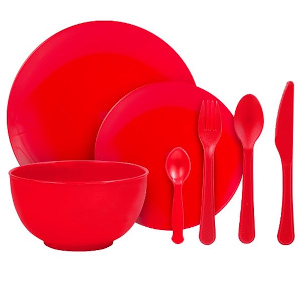 Lotus Kids Dinnerware Set - Plastic - Red - 36 Pieces