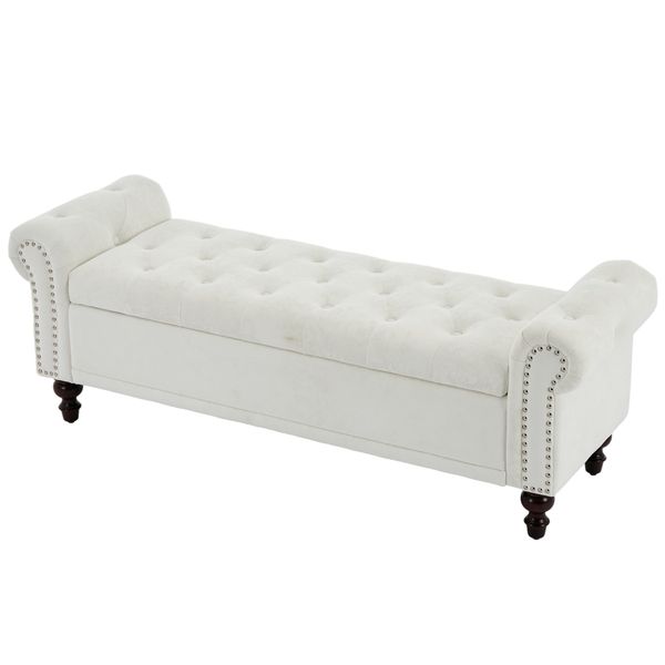 Luxury Beige Velvet Storage Bench Ottoman with Classified Storage Bedroom