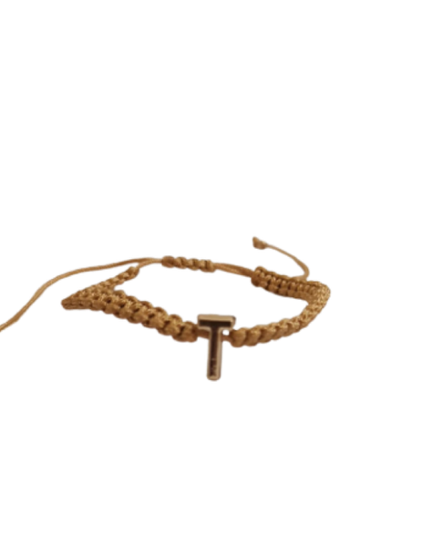 YALLI Gold Letter T Charm Bracelet Adjustable String