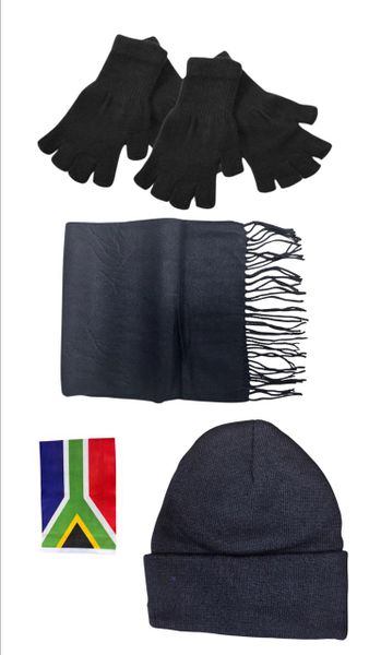 Winter Combo - Double Fingerless Gloves - Beanie and Scarf Set &amp; SA Flag
