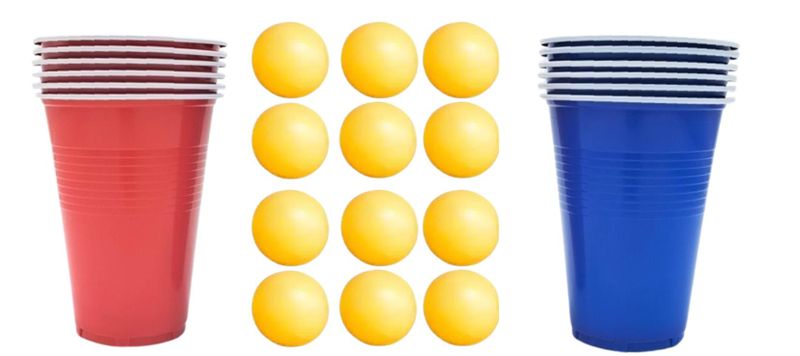 Beer Pong Party Game Set with 6 Red and 6 Blue Cups and Balls