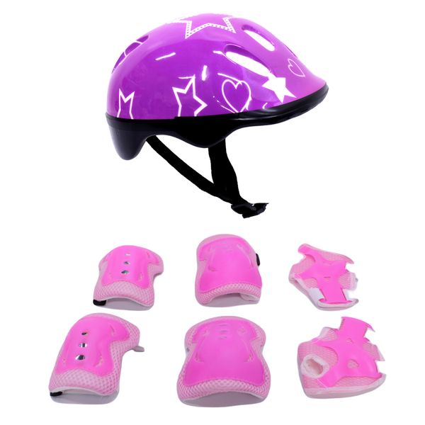 Protective Gear - Adjustable Sports Guard Kit for Kids - Pink with Helmet