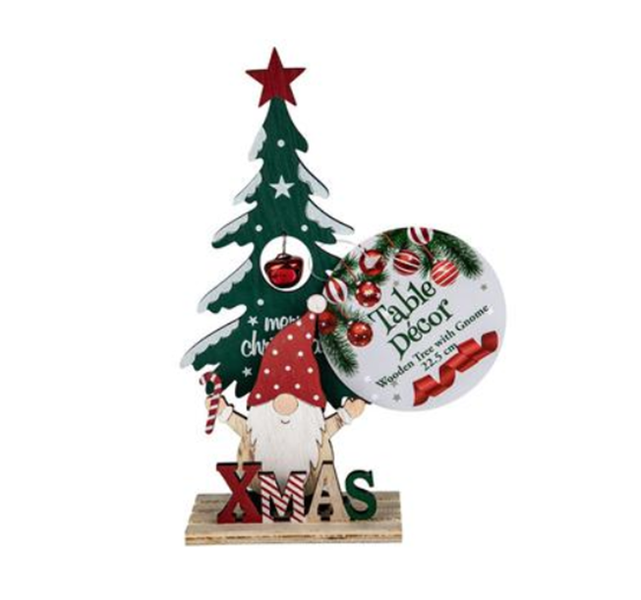 Wooden Christmas Tree With Gnome Table Decor 22.5 x 2