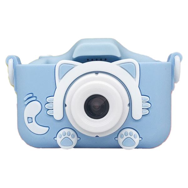 Cute Cat Children Cameras Silicone Cases Dual Cameras Pink