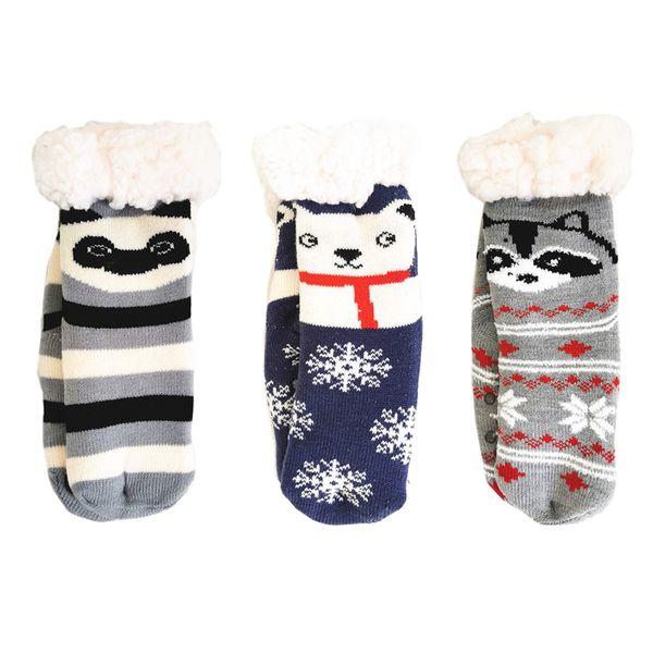 3 x Cartoon Animal Thermal Socks Winter Socks For Kids Children - Assorted