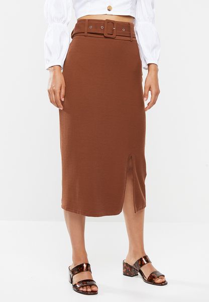 Women's Glamorous Midi slit skirt - rust