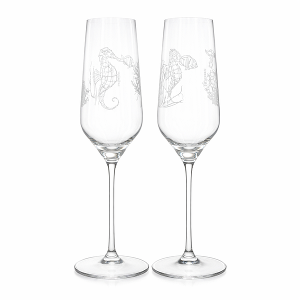 Ritzenhoff Oceanside Champagne Flute Crystal Glass - Seahorses - Set of 2