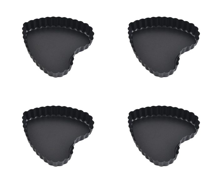 4-Piece Mini Heart Tart Pan Set - Non-Stick Carbon Steel (10.3 x 10 x 2cm)