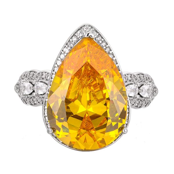 ZELTRYN Copper Ring Women's Jewellery Zircon Teardrop Shape