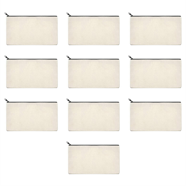 10Pcs Canvas Pencil Pouch, DIY Craft Zipper Bags Blank Makeup Bags