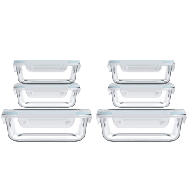 Rectangle Airtight Borosilicate Glass Food Containers - Mixed Pack - 9 Pack