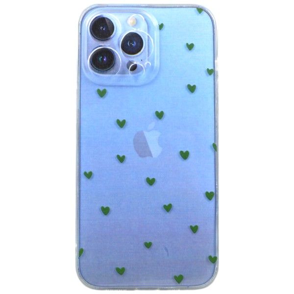 Black Hearts Print Phone Case for iPhone 13 Pro - Transparent