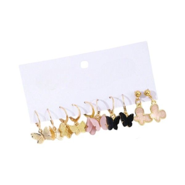 5 Pack Butterfly Drop &amp; Dangle Earrings - Gold