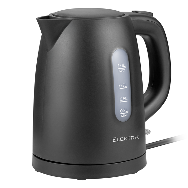 Elektra 1L Compact Electric Kettle - Black Plastic Fast Boil Cordless