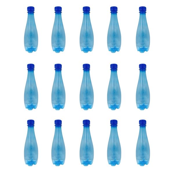 15 Pack Reusable 330mL Blue Plastic Teardrop Water Bottles with Blue Lids