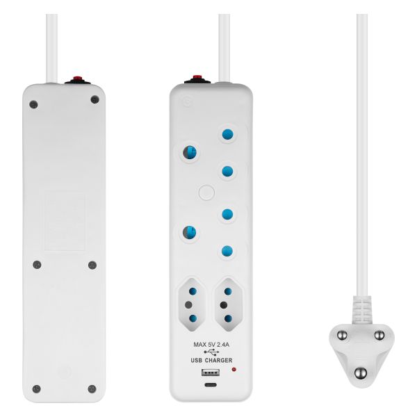Switched 4 Way Extension Lead with 1x Type C + 1x USB - 2M