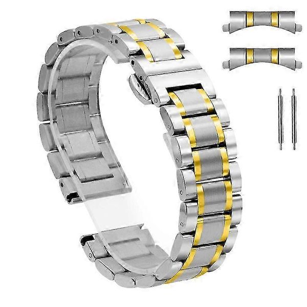 Steel Replacement Watch Band for 18mm, 20mm, 22mm Lug - Silver and Gold