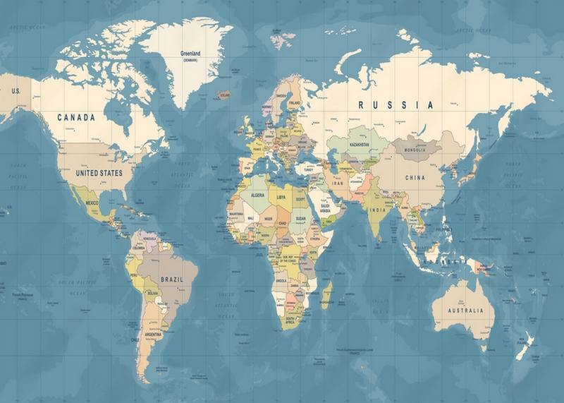 Wall Art Canvas - Vector Detailed Illustration of World Map