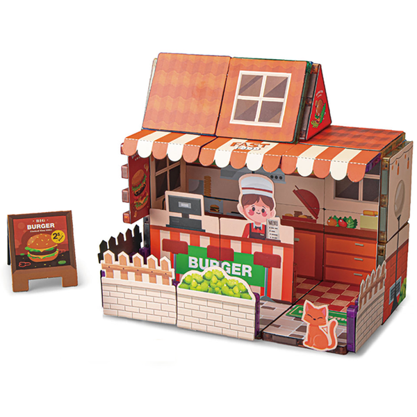 Hamburger Shop Theme Magnetic Building Tiles Set,Magnetic Blocks STEM Toys