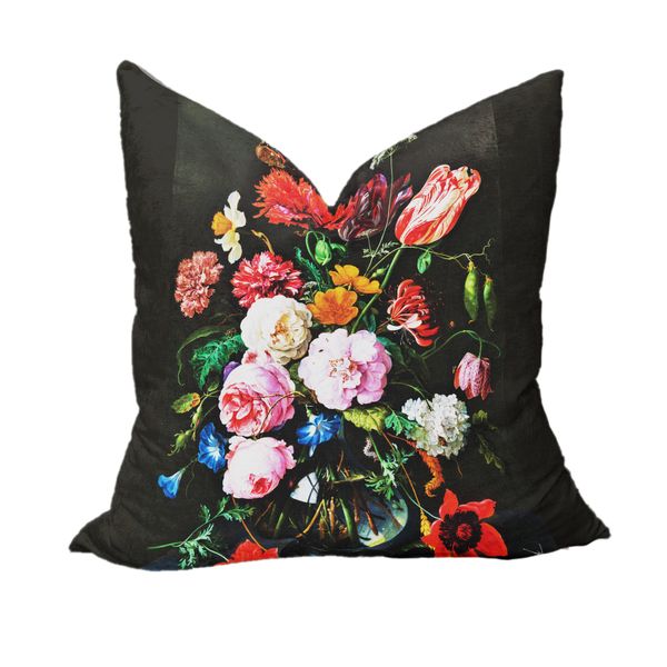 Colourful Floral On Black Luxury Scatter image