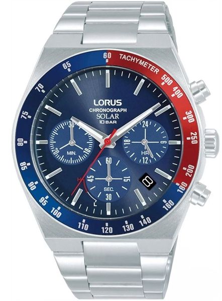 Lorus - Men's Silver-Blue Metal Sport Solar Watch