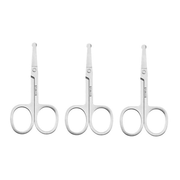 3-Pack Stainless Steel Round-Tip Nose Hair Grooming Scissors