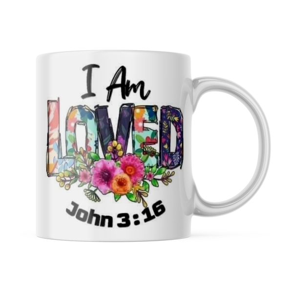Ceramic I am loved Flowers Mug - White - 11 OZ
