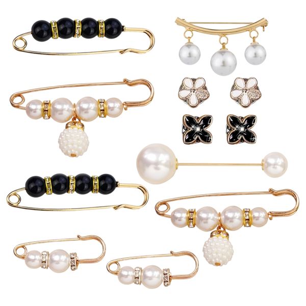 12 Piece Waist Clip Brooches With Flower &amp; Pearl Details - Multicolour