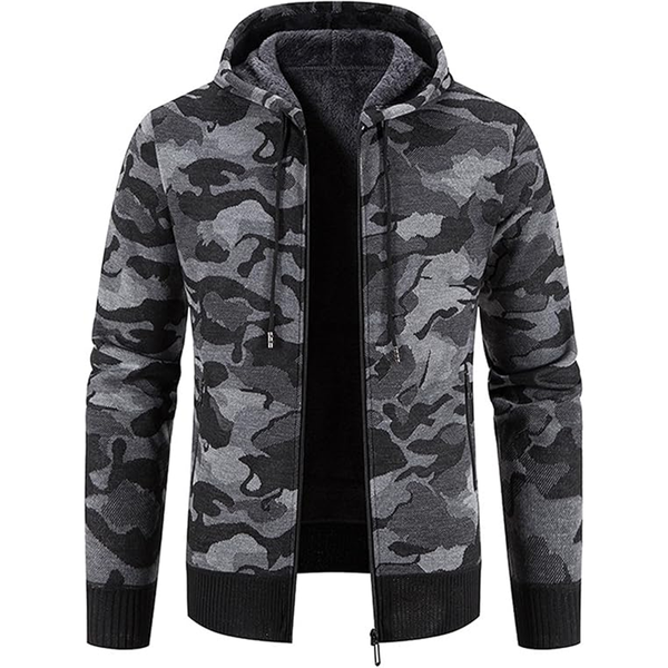 Men's Hooded Jacket Zip Sweatshirt Sherpa Fleece Lined Coat Sweater