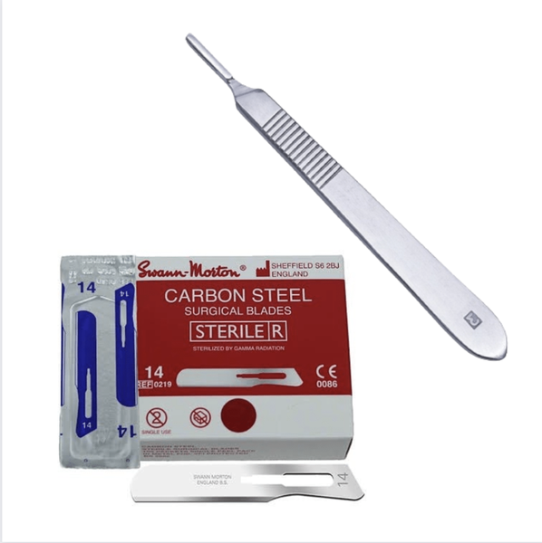 Swann-Morton Dermaplaning Blades (No14) 100 Piece &amp; Scalpel Handle (No3)