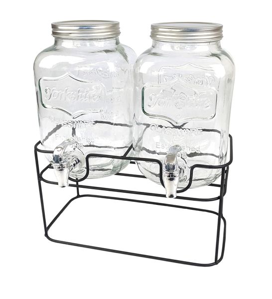 Elegant 2 x 5 Litre Glass Juice Dispensers With Stand