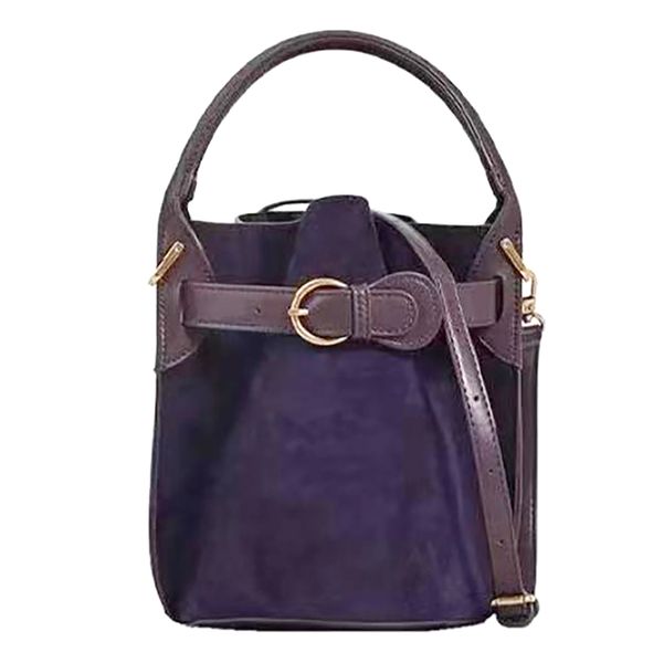 High-End Purple Velvet Bucket Bag with Lock Closure