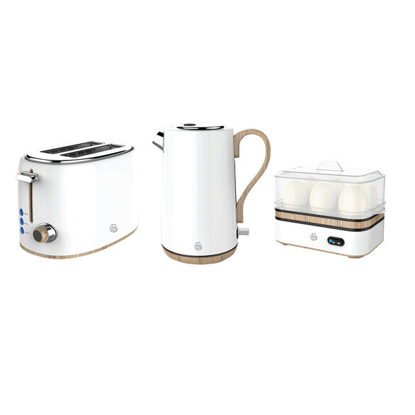 Swan Wooden Breakfast Pack Kettle, Toaster & Egg boiler (white / 3