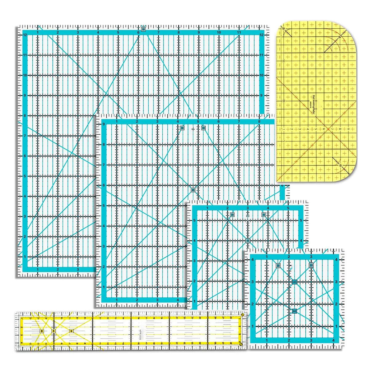 6Pcs Acrylic Square Ruler Fabric Quilting Cutting Sewing Templates ...