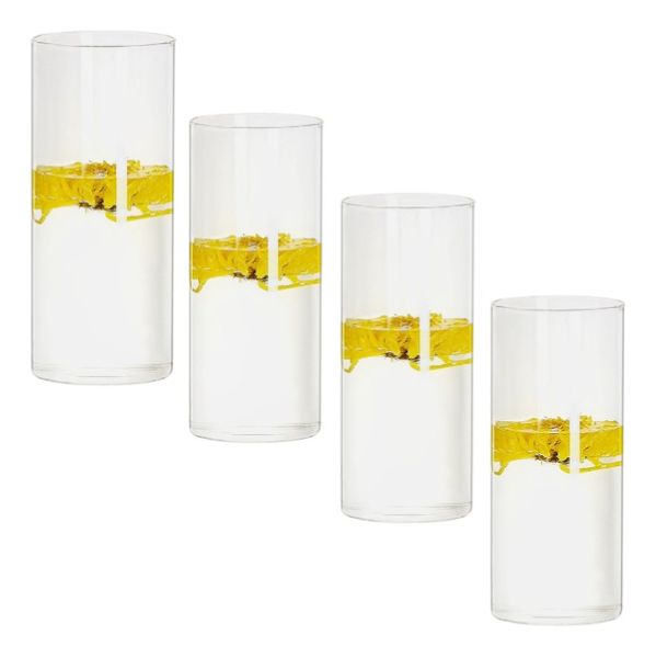 4 Pack - Minimalist Drinking Glass With Floral Engraving - Transparent