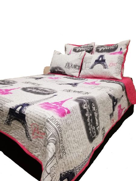 5 Pcs Eiffel Tower Quilt Bedspread Set