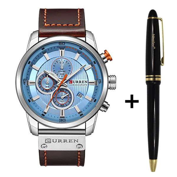 Curren Brown Leather Strap Men's Watch With Blue image