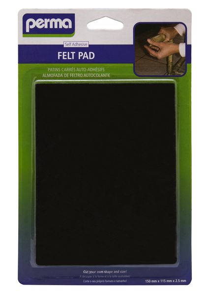 Perma Adhesive Felt Pad Black - 1 x (150mm x 115mm x 2.5mm)