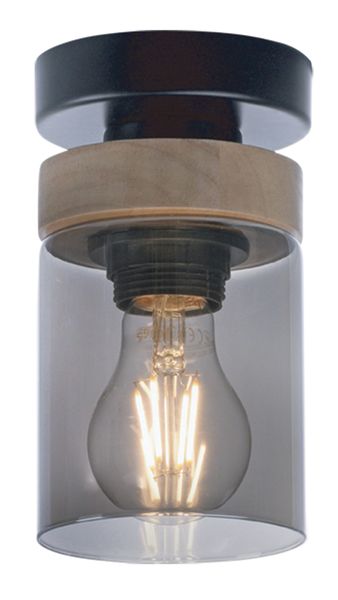 Bright Star Lighting CF436 Wood Black Metal &amp; Wood Smoke Glass Fitting