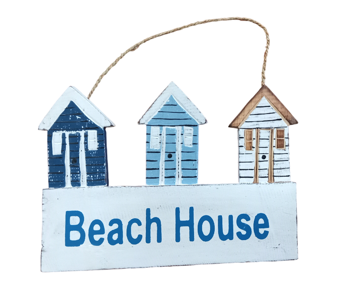 Beach House Sign Wall Hanging 3 Little Beach Houses - 30cm