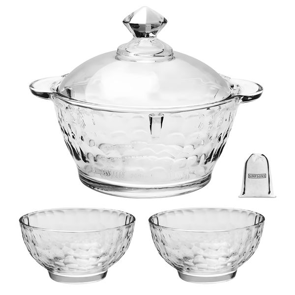 Set of 3 - Elegant Glass Tableware - 2 Bowls and Serving Dish and Simpsons Bag
