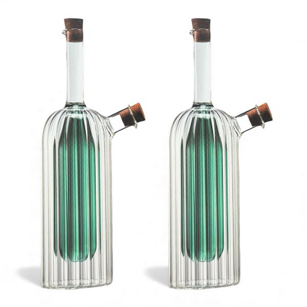 2 in 1 Oil&amp;Vinegar Dispenser Glass Bottle Cork Stopper - Orange - Pack of 2