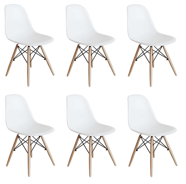 6 x Wooden Leg Chairs - White