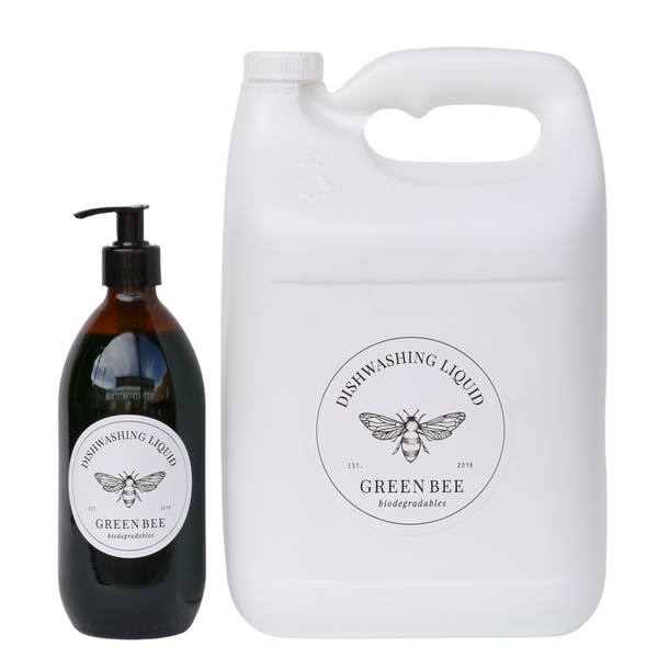 Green Bee Biodegradable Dishwashing Liquid Soap 5L + 500ml Glass Dispenser